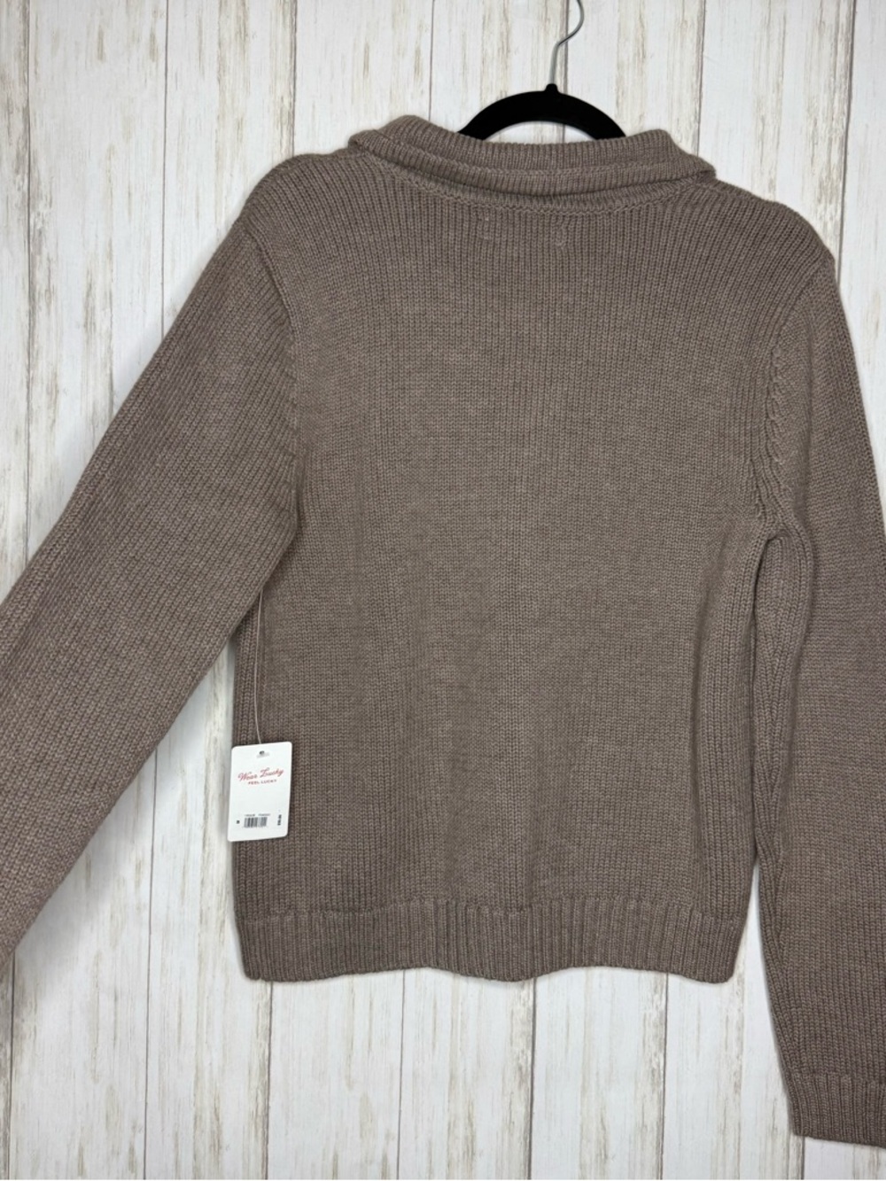 Lucky Brand NWT 100% cotton Taupe Collared Button-Up Sweater Medium - Picture 7 of 7